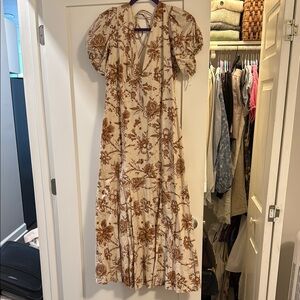 Abercrombie & Fitch Brown and Cream Smocked Maxi Dress